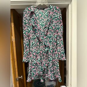 Gorgeous Zara Pink and Green flouncy dress with lovely sleeves